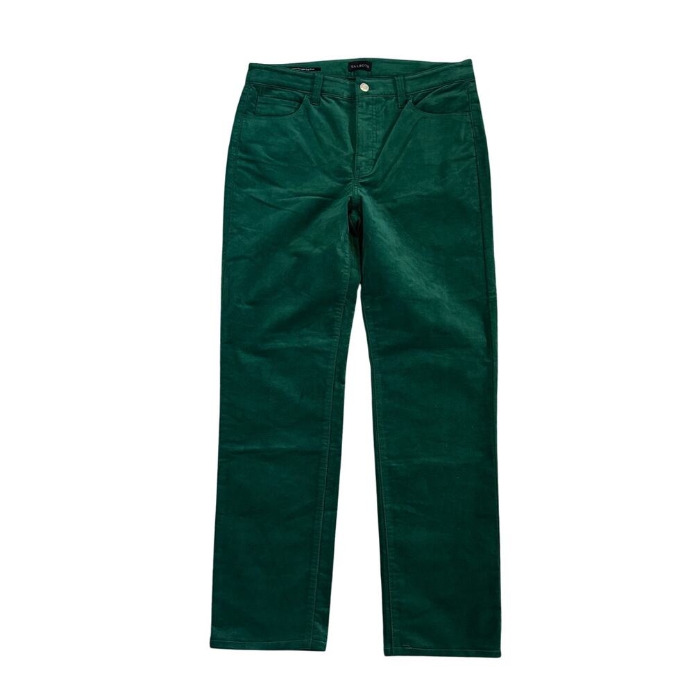 Talbots Pants Womens 8 Green Velveteen Straight Leg Flat Front Career Hemmed